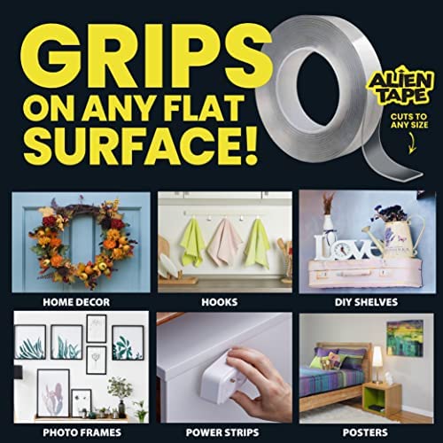 ALIEN TAPE Heavy Duty Double Sided Tape, Nano Tape, Feet Clear Adhesive Tape for Poster Photo Wall Decor As Seen on TV, (1 Roll - 7 Feet)
