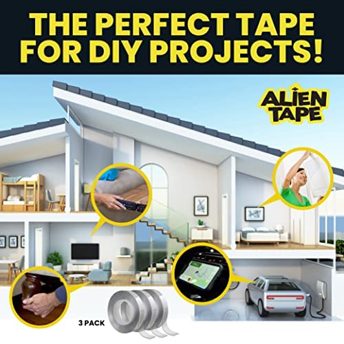 ALIEN TAPE Heavy Duty Double Sided Tape, Nano Tape, Feet Clear Adhesive Tape for Poster Photo Wall Decor As Seen on TV, (1 Roll - 7 Feet)