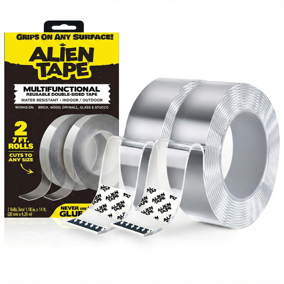 ALIEN TAPE Heavy Duty Double Sided Tape, Nano Tape, Feet Clear Adhesive Tape for Poster Photo Wall Decor As Seen on TV, (1 Roll - 7 Feet)