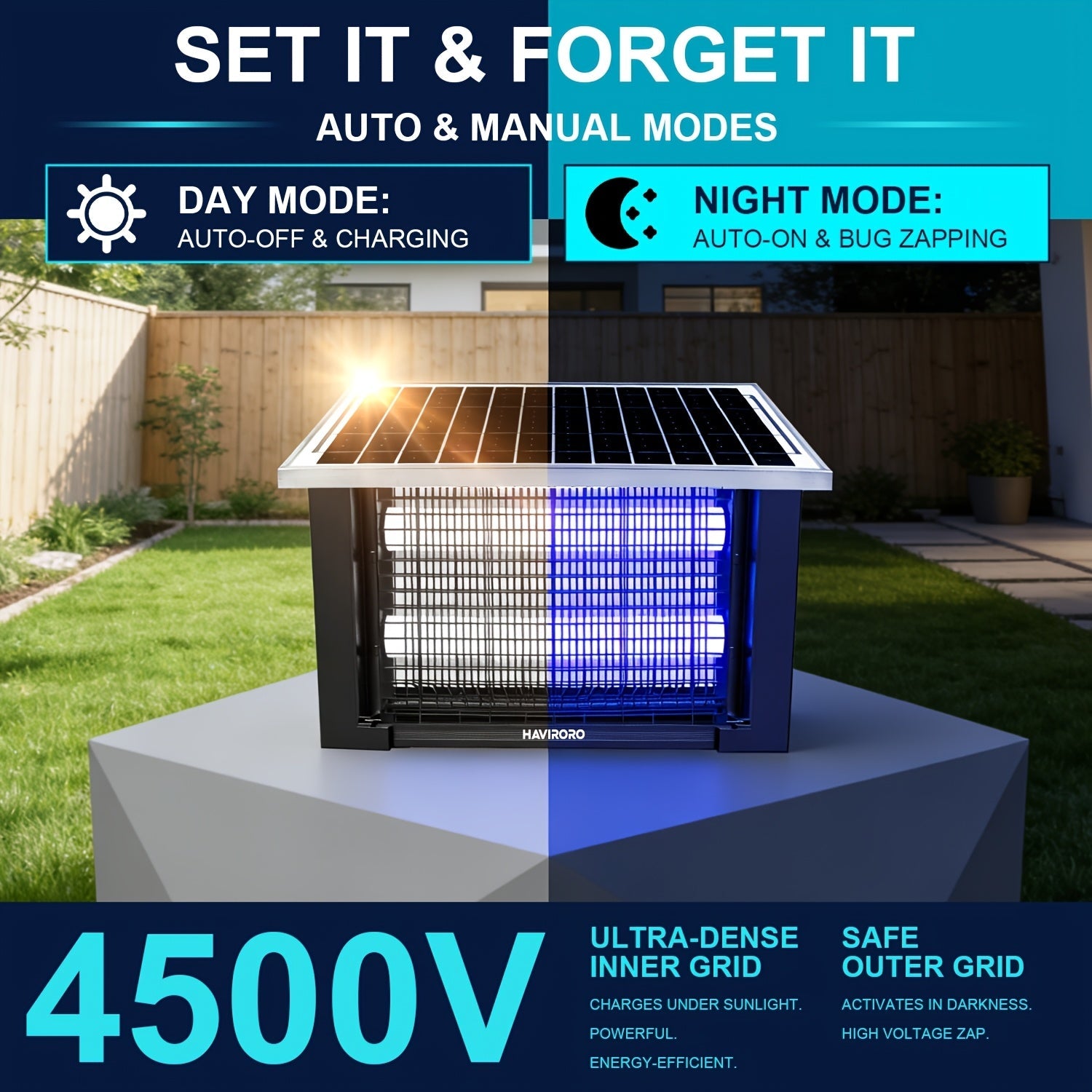Solar Bug Zapper Outdoor 4500V Electric Mosquito Fly Trap Wireless Portable