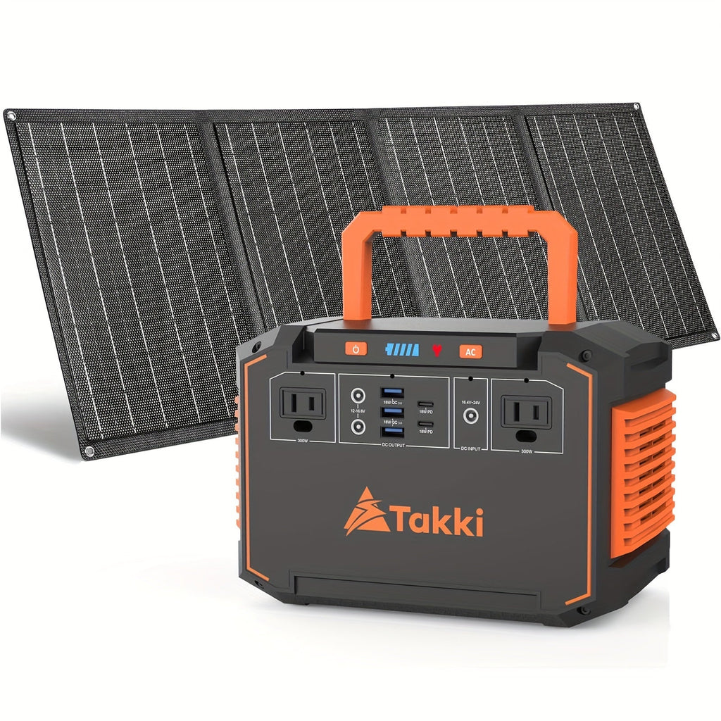 300W Portable Power Station Solar Generator w/ Foldable Solar Panel Camping Backup Power Supply