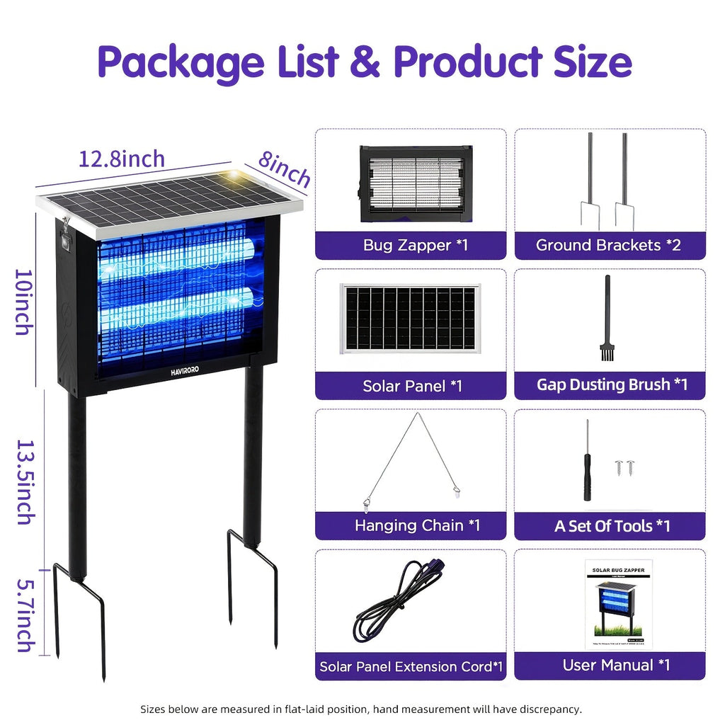 Solar Bug Zapper Outdoor 4500V Electric Mosquito Fly Trap Wireless Portable