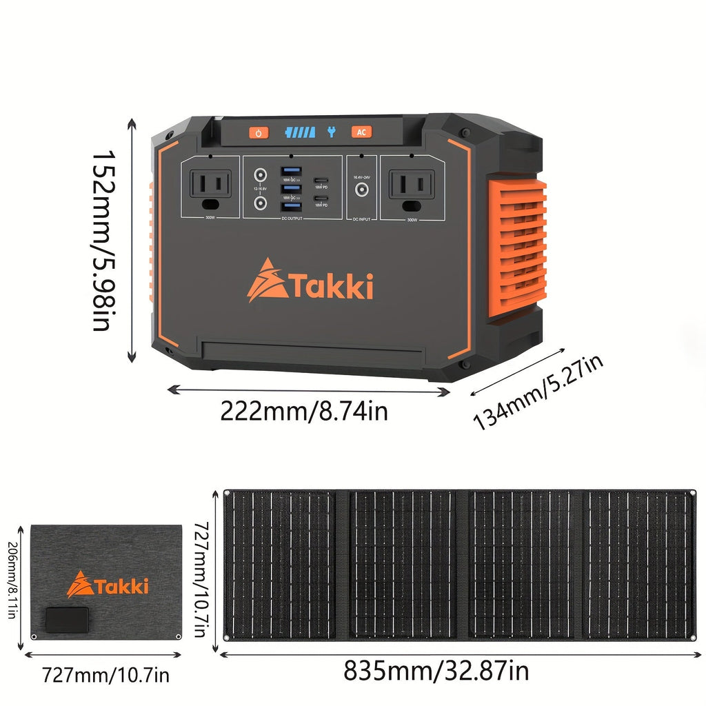 300W Portable Power Station Solar Generator w/ Foldable Solar Panel Camping Backup Power Supply