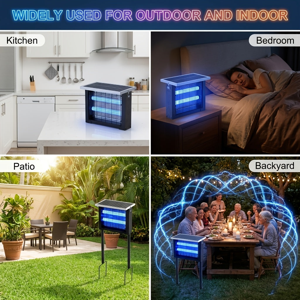 Solar Bug Zapper Outdoor 4500V Electric Mosquito Fly Trap Wireless Portable