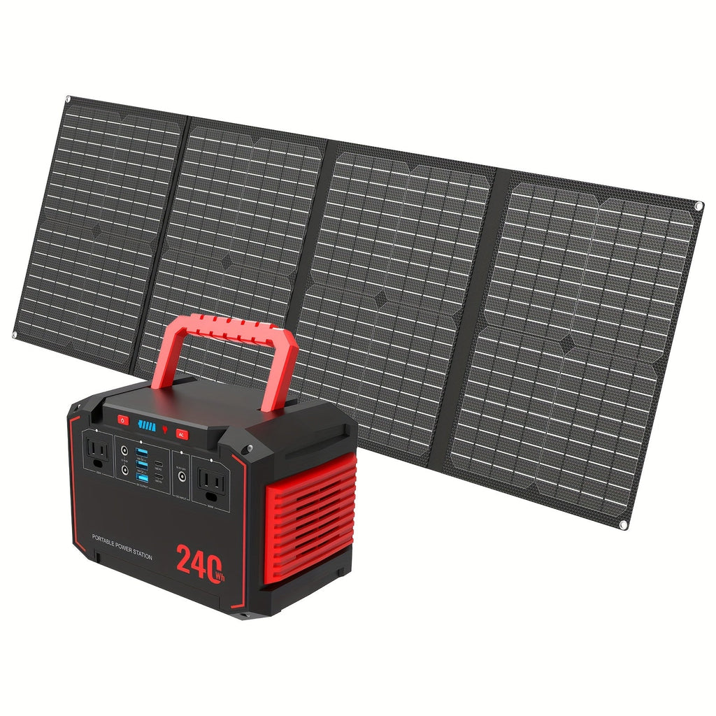 300W Portable Power Station Solar Generator w/ Foldable Solar Panel Camping Backup Power Supply