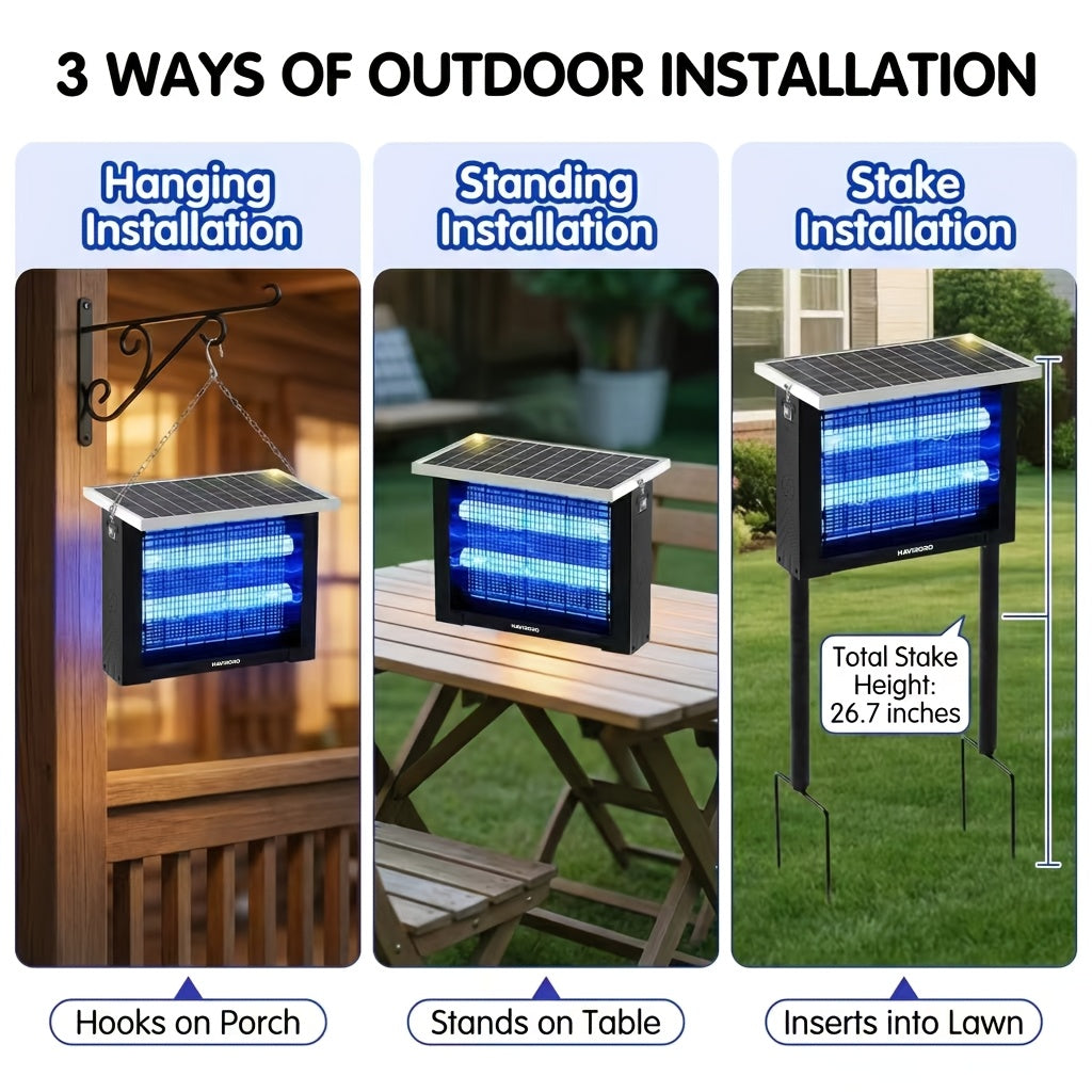 Solar Bug Zapper Outdoor 4500V Electric Mosquito Fly Trap Wireless Portable