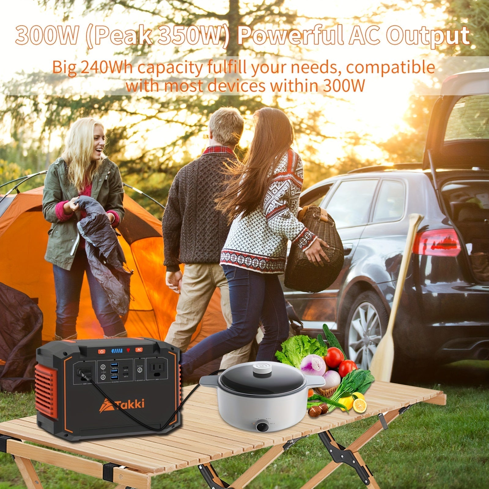 300W Portable Power Station Solar Generator w/ Foldable Solar Panel Camping Backup Power Supply