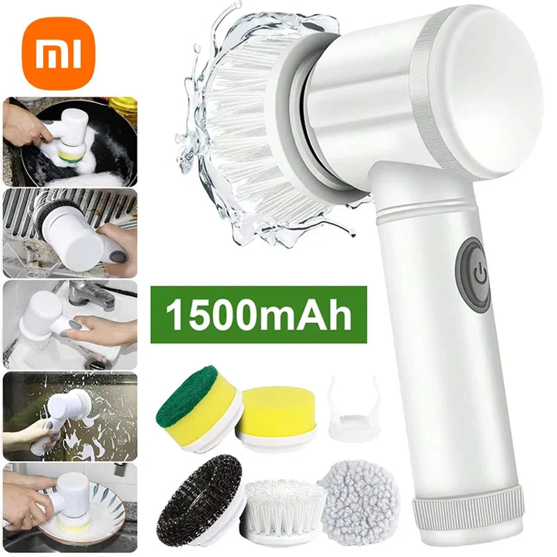 🧽 Cordless Electric Spin Scrubber – Rechargeable Cleaning Brush with 5 Heads