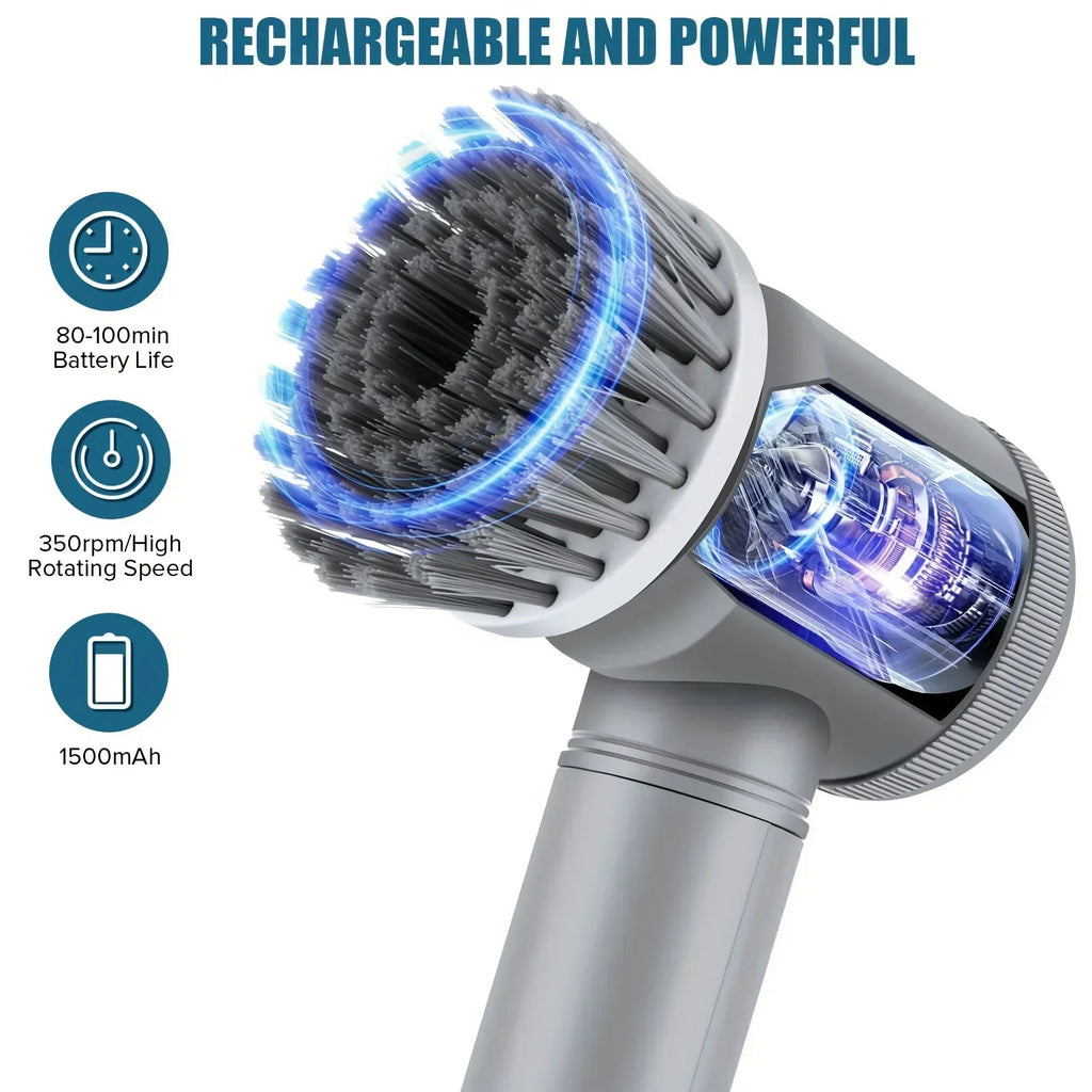 🧽 Cordless Electric Spin Scrubber – Rechargeable Cleaning Brush with 5 Heads