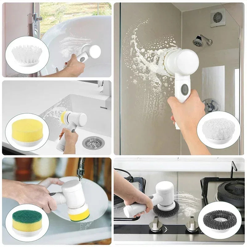 🧽 Cordless Electric Spin Scrubber – Rechargeable Cleaning Brush with 5 Heads