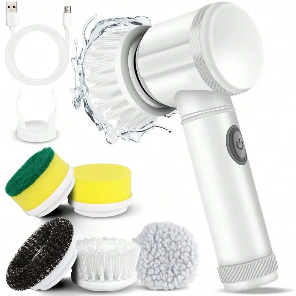 🧽 Cordless Electric Spin Scrubber – Rechargeable Cleaning Brush with 5 Heads