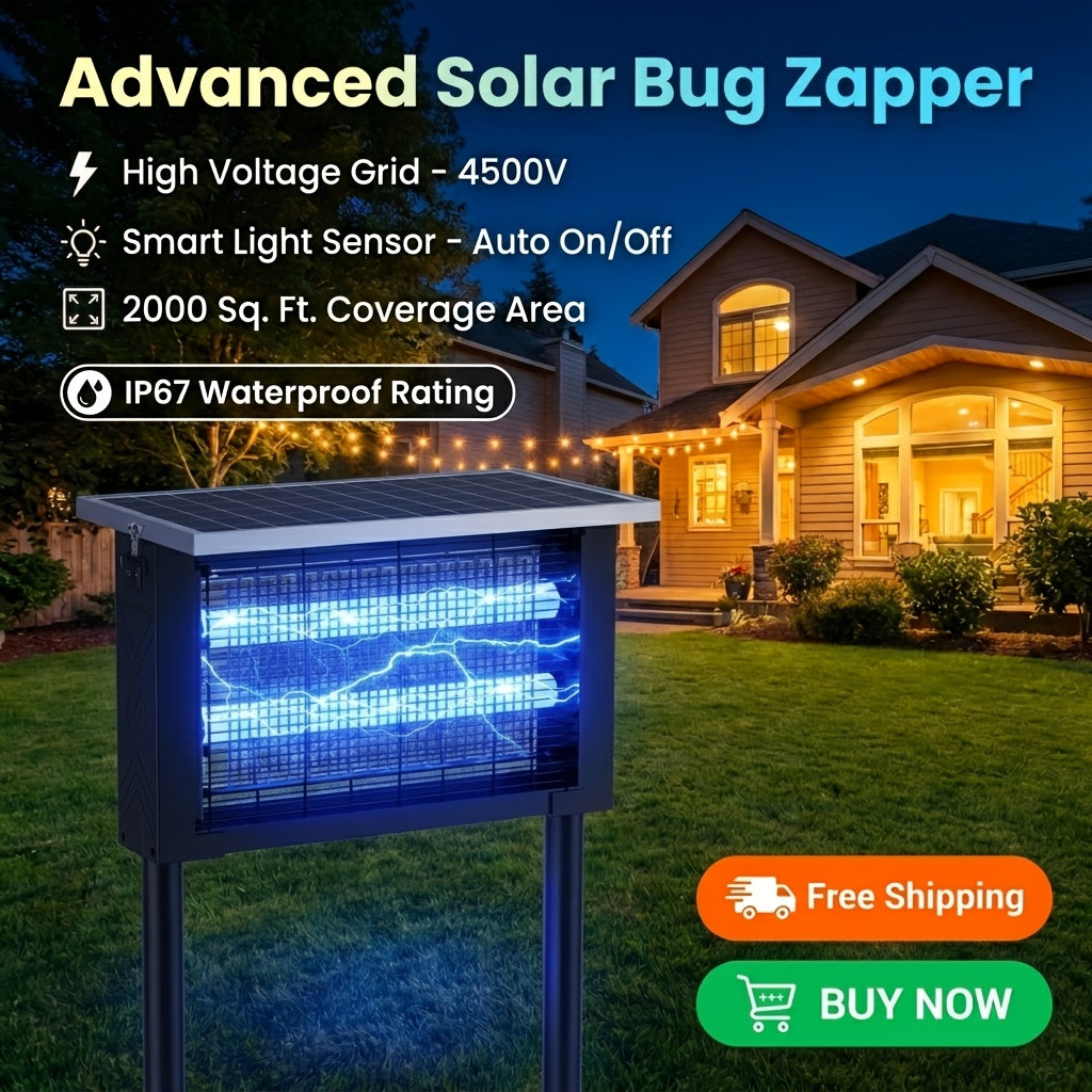 Solar Bug Zapper Outdoor 4500V Electric Mosquito Fly Trap Wireless Portable