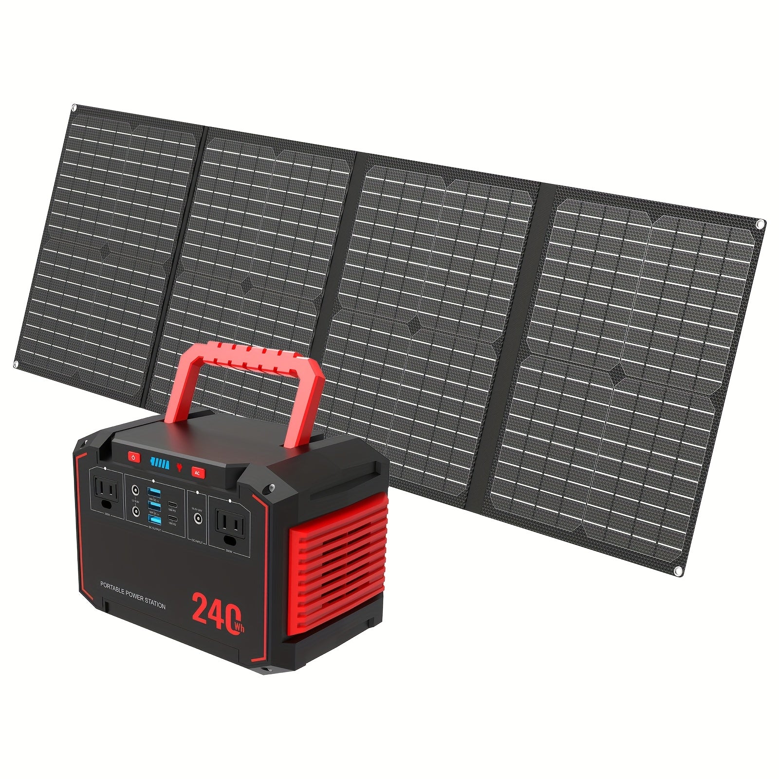 300W Portable Power Station Solar Generator w/ Foldable Solar Panel Camping Backup Power Supply