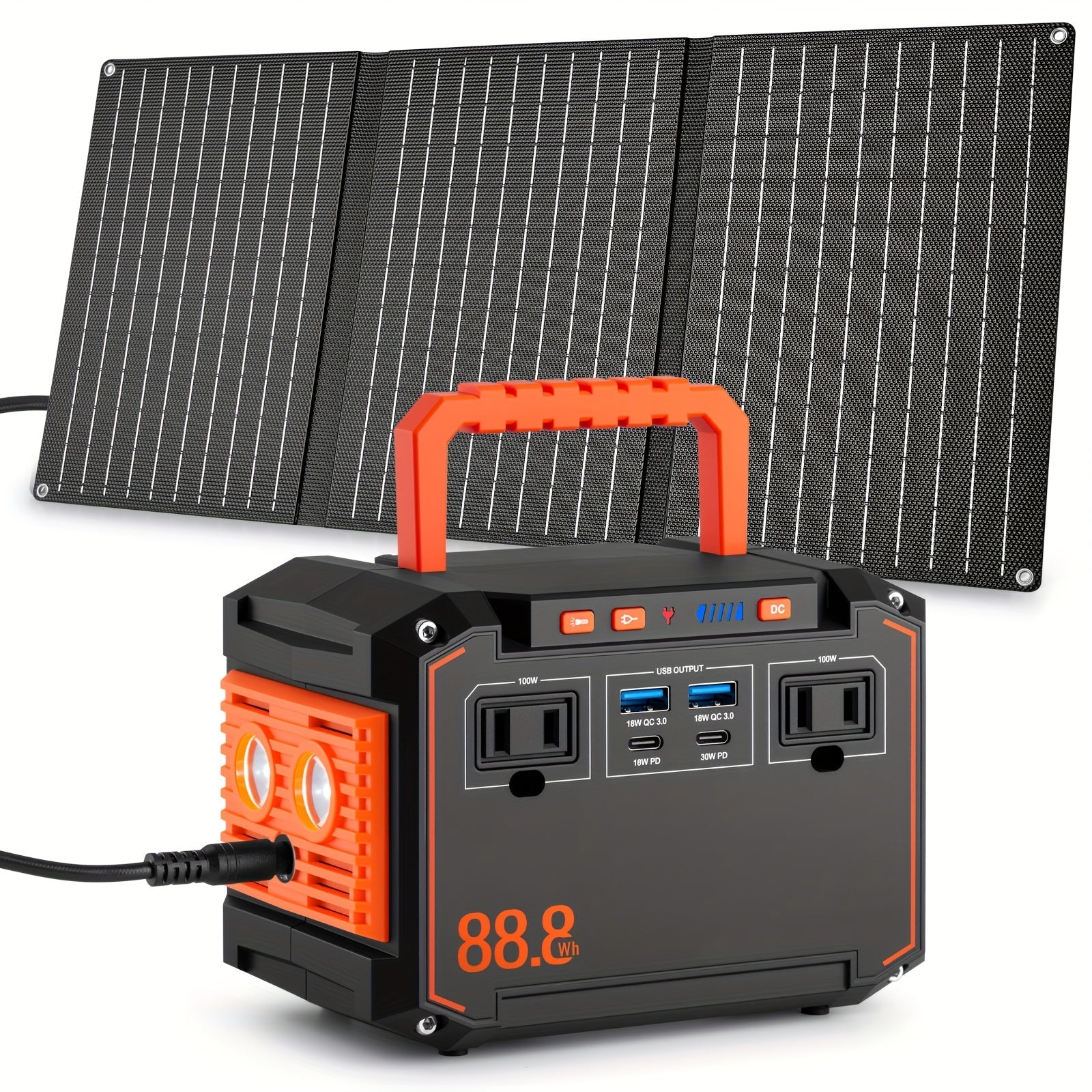 300W Portable Power Station Solar Generator w/ Foldable Solar Panel Camping Backup Power Supply